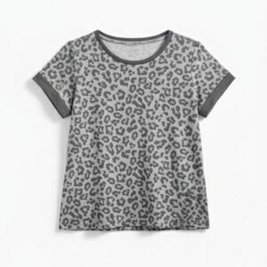 LUCKY BRAND Women's Blouse Leopard Animal PrintS/CH Light Grey Gray Light Soft